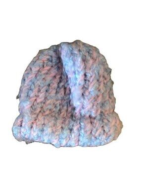 Handmade knitted pink &amp; blue baby beanie soft fuzzing 5x4.5" READ new